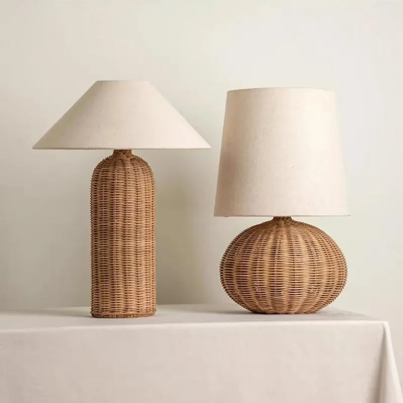 Outdoor Furniture Rh - 와비사비 빈티지 라탄 테이블 램프 홈스타일