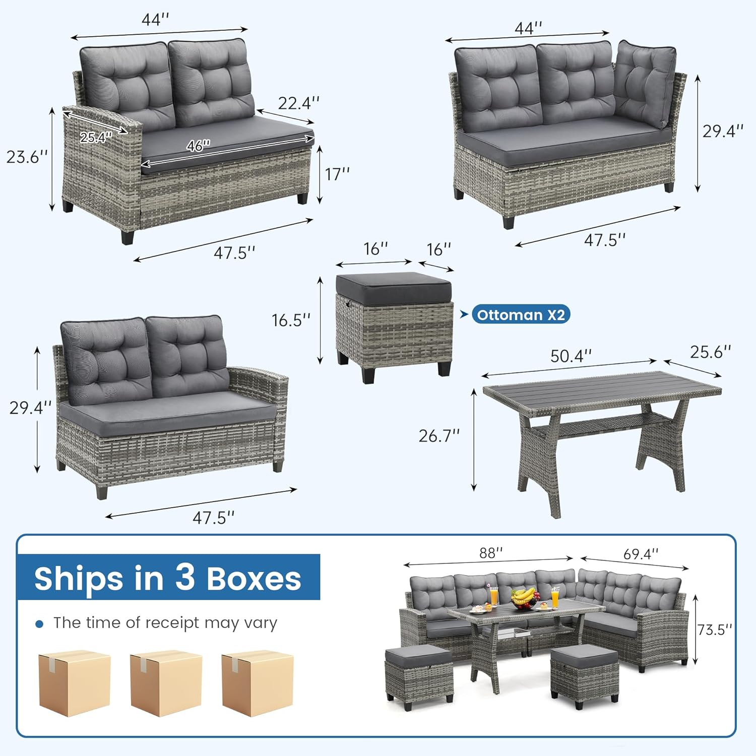 6피스 파티오 가구 세트, 식사 및 대화용 세트, 그레 - Outdoor Furniture Arhaus 리뷰 및 가격