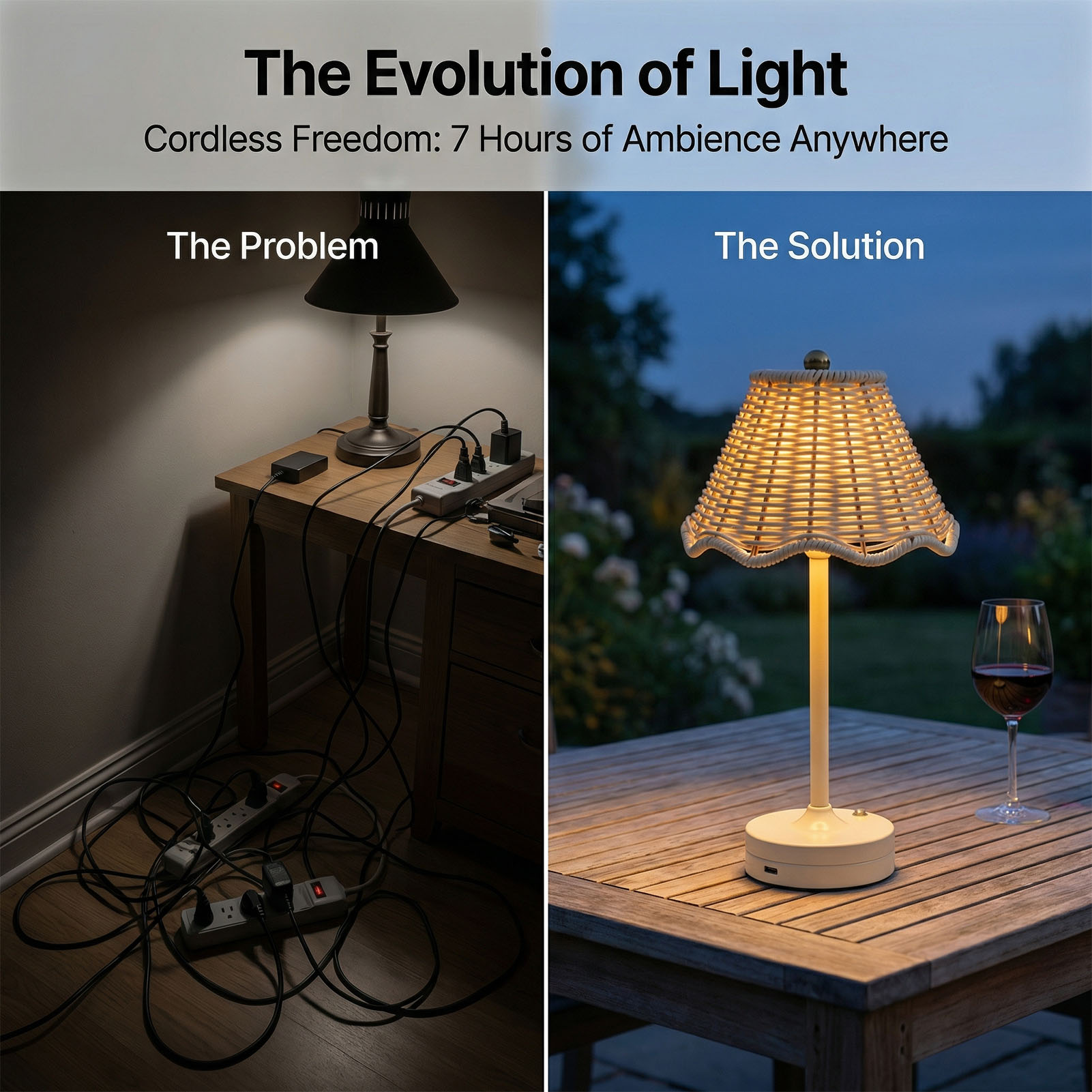 LED 빈티지 등나무 테이블 램프 3가지 색상 무선 위 - Outdoor Furniture Rh 리뷰 및 가격