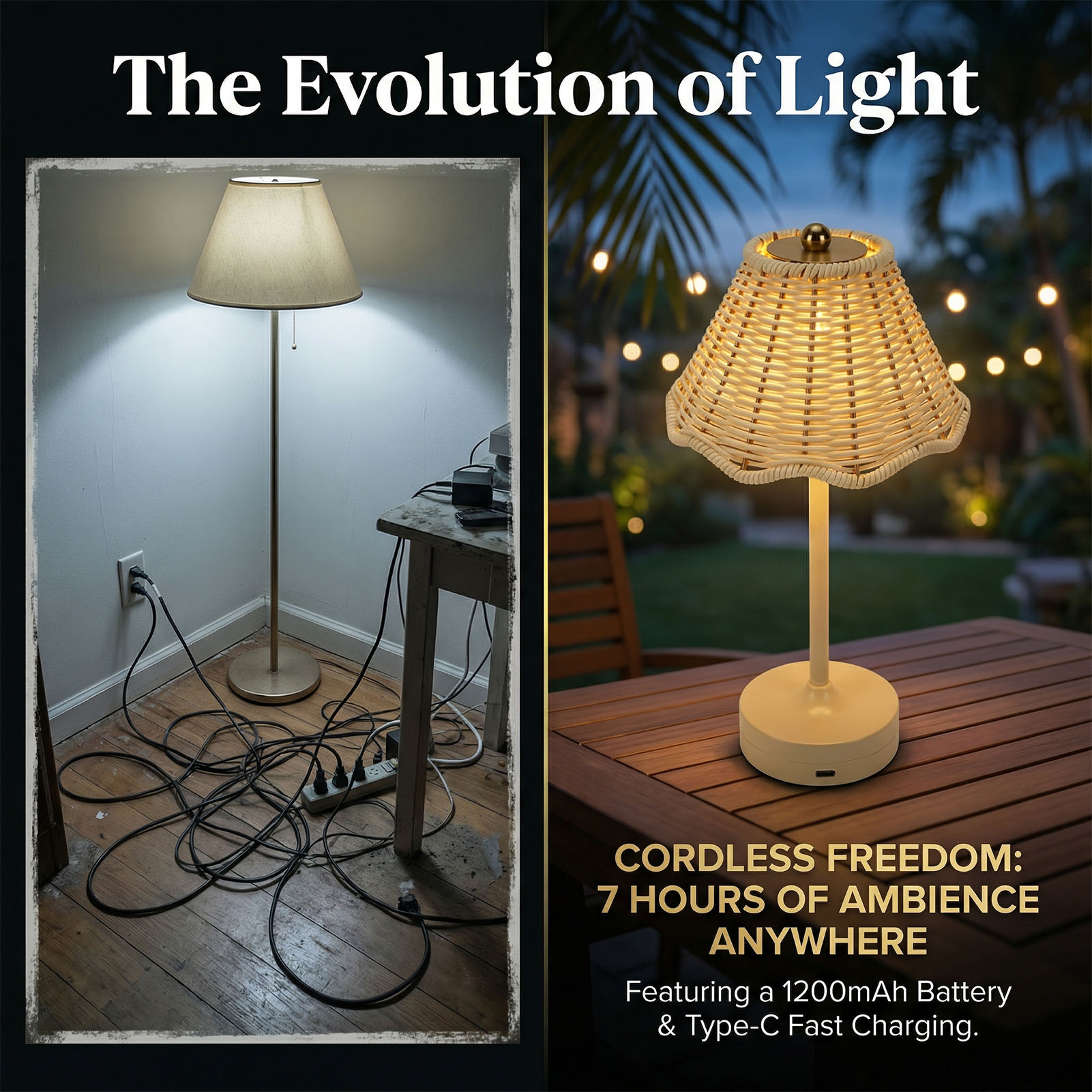 LED 빈티지 등나무 테이블 램프 3가지 색상 무선 위 - Outdoor Furniture Rh 리뷰 및 가격