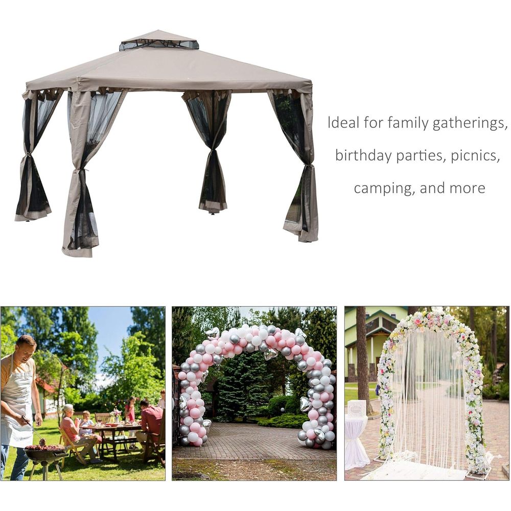 9.6' x 9.6' 파티오 가제보, 2단 지붕과 그물 - Outdoor Furniture For Patio 리뷰 및 가격